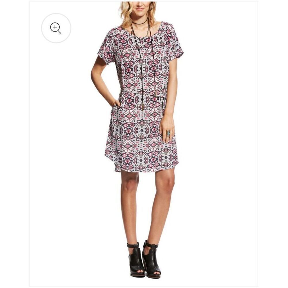 Ariat Paula southwest pink Aztec pocket T-shirt mini dress